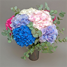 Iubire de vară- aranjament cu hortensii colorate